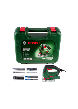 Scie sauteuse DIY Bosch PST 670 (CT) 500 W + jeu de lames de scie sauteuse Bosch 15 pièces. + valise