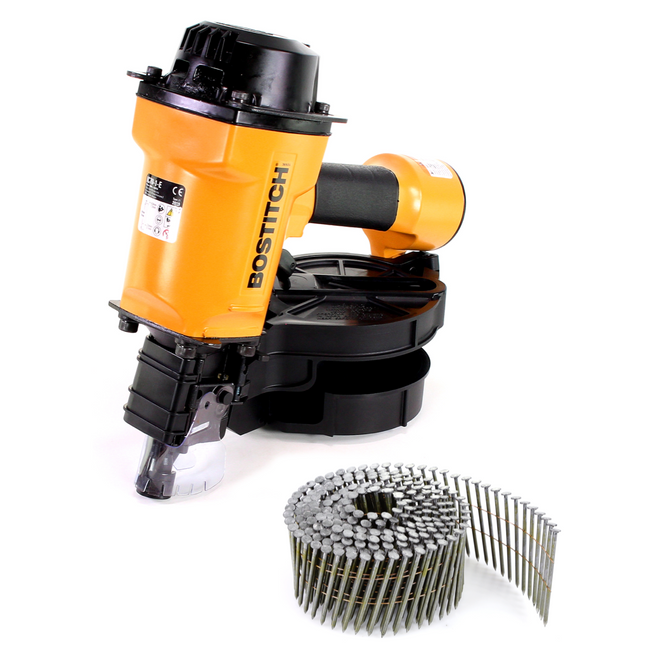 Cloueur à bobine d'air comprimé Bostitch IC70-1-E CT38-70mm 4,9-7,0bar + clous à bobine 2,8x65mm tige annulaire vierge