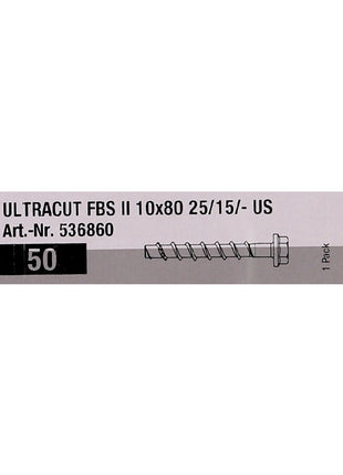 Vis à béton Fischer ULTRACUT FBS II 10x80mm 25/15/- 50 pièces tête hexagonale SW15 (536860) + Makita NEMESIS 2 SDS-Plus 10x215mm (B-58213)