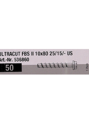 Vis à béton Fischer ULTRACUT FBS II 10x80mm 25/15/- 200 pièces tête hexagonale SW15 (553687) + Makita NEMESIS 2 SDS-Plus 10x215mm (B-58213).