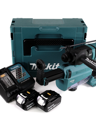 Makita DHR 182 RWTJ Perforateur-Burineur sans fil 18V 1,7J SDS-plus Brushless + 2x Batteries 5,0Ah + Chargeur + Extracteur de poussière + Coffret Makita Makapac