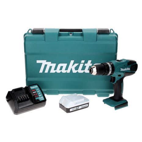 Makita HP 457 DW ( Serie-G ) Trapano avvitatore con percussione a batteria 18V / 42Nm in valigetta + 1x Batteria 1,5 Ah + Caricabatterie