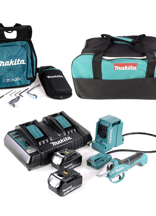 Makita DUP 361 PT2 Akku Rebschere Astschere 36 V ( 2x 18 V ) + 2x Akku 5,0 Ah + Doppelladegerät + Tasche