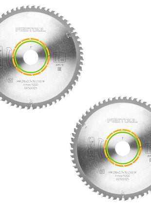Festool 2x Feinzahn Kreissägeblatt HW 216 x 2,3 x 30 mm W60 216 mm 60 Zähne ( 2x 500125 ) - Toolbrothers