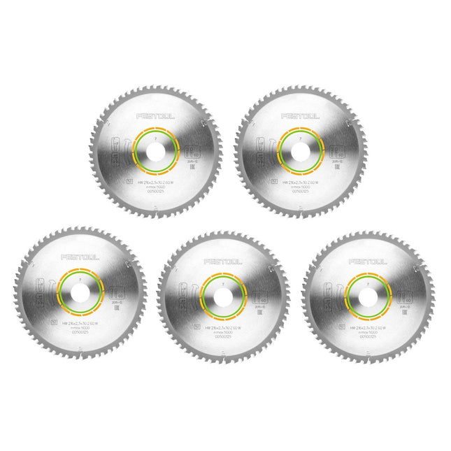 Festool 5x lame de scie circulaire à denture fine HW 216 x 2,3 x 30 mm W60 216 mm 60 dents ( 5x 500125 )