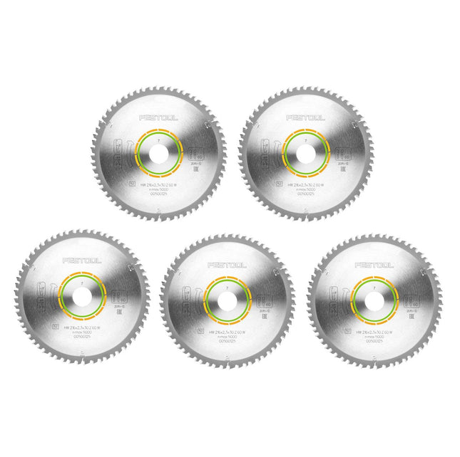 Festool 5x lame de scie circulaire à denture fine HW 216 x 2,3 x 30 mm W60 216 mm 60 dents ( 5x 500125 )