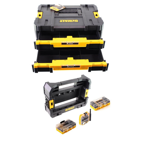 DeWalt DWST 1-70706 TSTAK IV Werkzeugbox + DT 70716 TSTAK CADDY Box für 5x ToughCases und 4x Tac Tac Box + Bit und Steinbohrer FlexTorq Set 75-tlg.