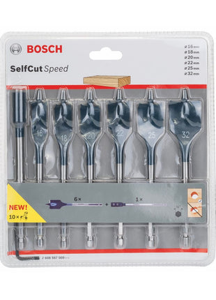 Bosch Self Cut Speed Set: Mèches plates 16/18/20/22/25/32mm, 7 pcs. + Rallonge 1/4" (2608587009)