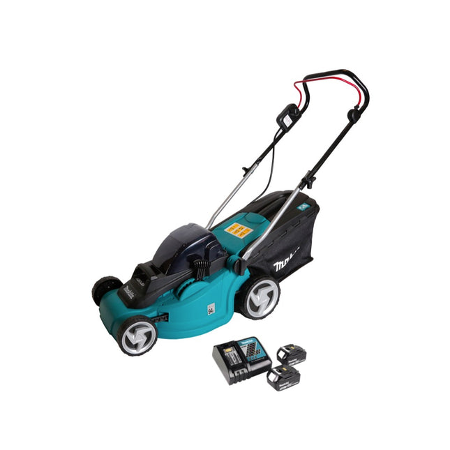 Tondeuse à gazon à batterie Makita DLM 380 RT2 36V (2x18V) + 2x batterie 5,0Ah + chargeur