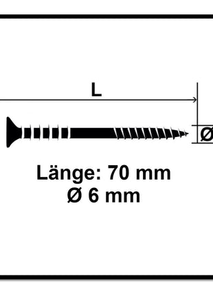 Tornillo de ajuste SPAX 6,0x70 mm 100 piezas (161010600703) rosca de ajuste con ranuras de retención cabeza plana T-STAR Plus 4Cut WIROX