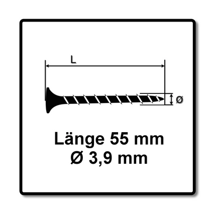 SPAX GIX-B Vis pour cloison sèche 3,9 x 55 mm - Filetage total - Tête trompette - Cruciforme H2 - Pointe aiguille - Magazinée - 1000 pcs. (1891170390556)