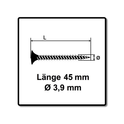 SPAX GIX-C Vis pour cloison sèche - Pour plaques de plâtre  3,9 x 45 mm - Filetage total - Tête de fraisage aiguë - Cruciforme H2 - Pointe d'aiguille - Magazinée - Phosphaté - 1000 pcs. (1791170390456)