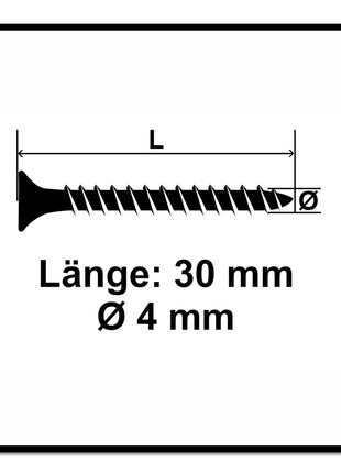 Fischer Power-Fast II FPF II tornillos para aglomerado 4,0x30 mm 1000 piezas (670154) cabeza avellanada con rosca completa Torx, galvanizado, pasivado azul