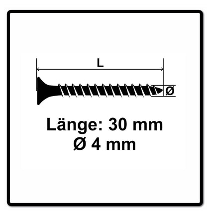 Vis pour panneaux d'aggloméré Fischer Power-Fast II FPF II 4,0x30 mm 1000 pièces (670154) tête fraisée avec filetage complet Torx, galvanisées, passivée bleue