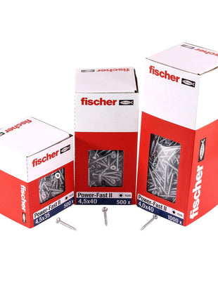 Fischer Power-Fast II FPF II tornillos para aglomerado 4,0x30 mm 1000 piezas (670154) cabeza avellanada con rosca completa Torx, galvanizado, pasivado azul