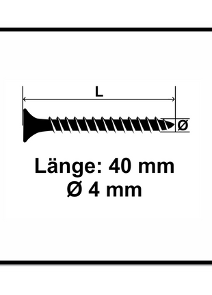 Vis pour panneaux d'aggloméré Fischer Power-Fast II FPF II 4,0x40 mm 1000 pièces (670158) tête fraisée avec filetage complet Torx, galvanisées, passivée bleue