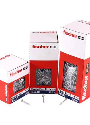 Fischer Power-Fast II FPF II tornillos para aglomerado 4,0x50 mm 200 piezas (670162) cabeza avellanada con rosca completa Torx, galvanizado, pasivado azul