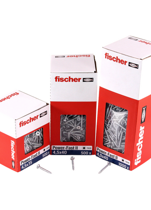 Fischer Power-Fast II FPF II tornillos para aglomerado 4,5x30 mm 500 piezas (670257) cabeza avellanada con rosca completa Torx, galvanizado, pasivado azul