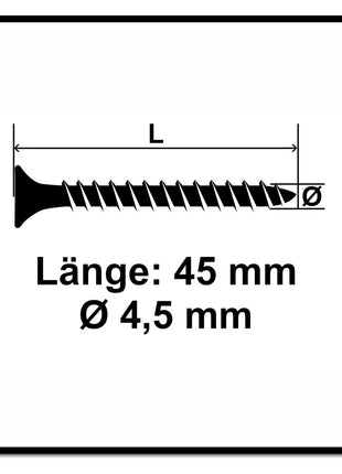 Fischer Power-Fast II FPF II Spanplattenschraube 4,5x45 mm 200 Stück ( 670262 ) Senkkopf mit Torx Vollgewinde galvanisch verzinkt, blau passiviert