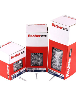 Vis pour panneaux d'aggloméré Fischer Power-Fast II FPF II 4,5x45 mm 500 pièces (670263) tête fraisée avec filetage complet Torx, galvanisées, passivée bleue