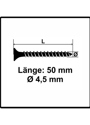 Fischer Power-Fast II FPF II Vis à bois aggloméré 4,5x50mm, Tête fraisée, Torx, Filetage total, Zingué et passivé bleu, 200 pcs. (670264)