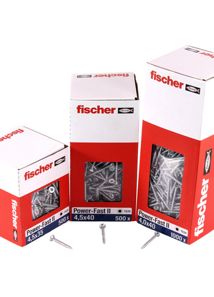 Fischer Power-Fast II FPF II Vis à bois aggloméré 4,0x45 mm, 200 pcs. Tête fraisée avec empreinte Torx, filetage total, zingué et passivé bleu (670161)