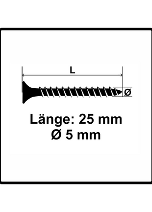 Fischer Power-Fast II FPF II Vis à bois aggloméré 5,0x25mm, 500 pcs. Tête fraisée avec empreinte Torx, filetage total, zingué et passivé bleu (670639)