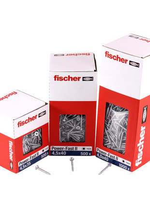 Fischer Power-Fast II FPF II Vis à bois aggloméré 5,0x25mm, 500 pcs. Tête fraisée avec empreinte Torx, filetage total, zingué et passivé bleu (670639)