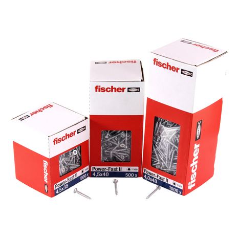 Fischer Power-Fast II FPF II tornillos para aglomerado 5,0x25 mm 500 piezas (670639) cabeza avellanada con rosca completa Torx, galvanizado, pasivado azul