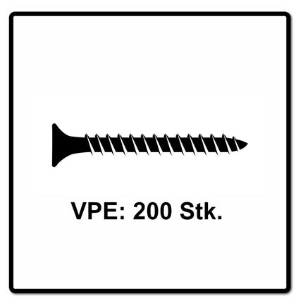 Fischer Power-Fast II FPF II Vis à bois aggloméré 5,0x30mm, 200 pcs. Tête fraisée avec empreinte Torx, filetage total, zingué et passivé bleu (670350)