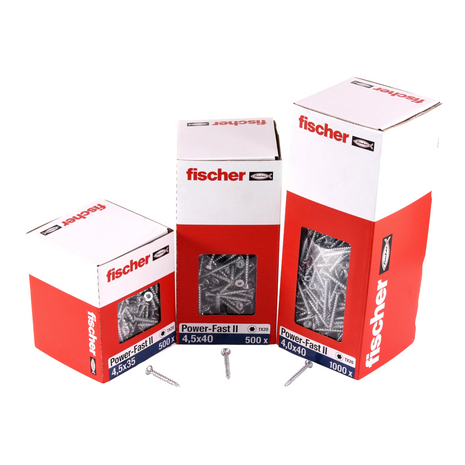 Fischer Power-Fast II FPF II tornillos para aglomerado 5,0x30 mm 500 piezas (670351) cabeza avellanada con rosca completa Torx, galvanizado, pasivado azul