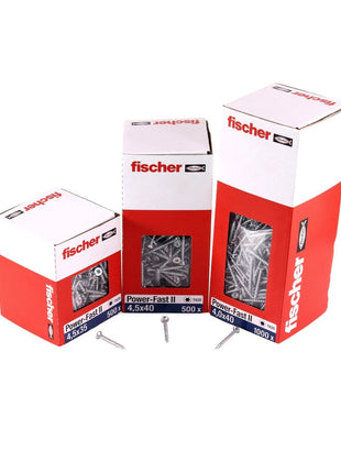 Fischer Power-Fast II FPF II Vis à bois aggloméré 5,0x40mm - 200 pcs. tête fraisée avec empreinte Torx, filetage total, zingué et passivé bleu (670354)