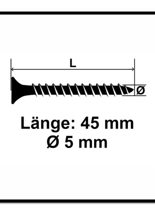 Fischer Power-Fast II FPF II Spanplattenschraube 5,0x45 mm 500 Stück ( 670357 ) Senkkopf mit Torx Vollgewinde galvanisch verzinkt, blau passiviert