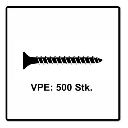 Fischer Power-Fast II FPF II Vis à bois aggloméré 5,0x45mm, 500 pcs. Tête fraisée avec empreinte Torx, filetage total, zingué et passivé bleu (670357)