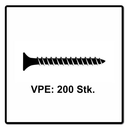 Fischer Power-Fast II FPF II Vis à bois aggloméré 6,0 x 40 mm, 200 pcs. Tête fraisée avec Torx, filetage complet zingué, bleu passivé (670450)