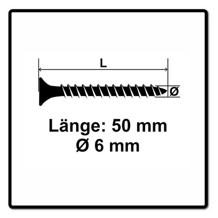 Fischer Vis pour panneaux de particules Power-Fast II FPF II 6.0x50 mm - 400 pièces (670454) tête fraisée + Filetage complet Torx, zinguée, passivée bleue