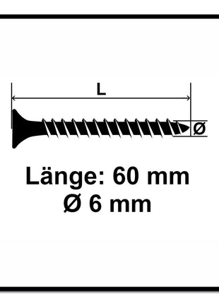 Fischer Vis pour panneaux de particules Power-Fast II FPF II 6.0x60 mm - 100 pièces (670455) tête fraisée + Filetage complet Torx, zinguée, passivée bleue