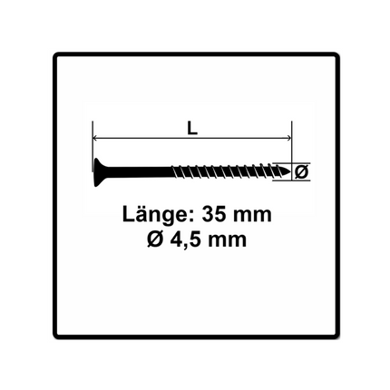 Fischer Power-Fast II FPF II Vis à bois aggloméré 4,5x35mm,Tête fraisée, Torx, Filetage total, Zingué blanc, Passivé bleu, 200pcs. (670266)