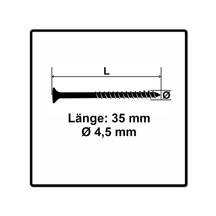 Fischer Power-Fast II FPF II Vis à bois aggloméré 4,5x35mm,Tête fraisée, Torx , Filetage partiel, Zingué blanc, Passivé bleu, 500 pcs. (670267)