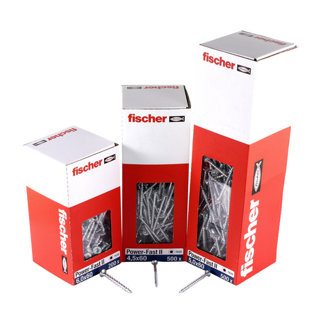 Fischer Power-Fast II FPF II Viti per legno 4,5x35 mm, 500 pz. ( 670267 ) Testa svasata, Torx, filettatura parziale, zincate, passivato blu