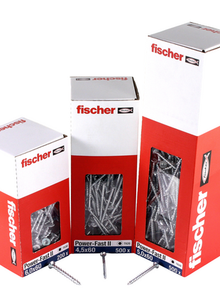 Fischer Power-Fast II FPF II Vis à bois aggloméré 4,5x40mm,Tête fraisée, Torx , Filetage partiel, Zingué blanc, Passivé bleu, 200 pcs. (670268)