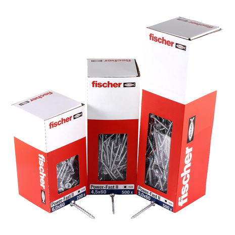 Fischer Power-Fast II FPF II Vis à bois aggloméré 4,5x40mm,Tête fraisée, Torx , Filetage partiel, Zingué blanc, Passivé bleu, 200 pcs. (670268)