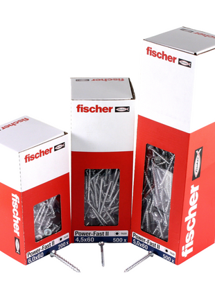 Fischer Power-Fast II FPF II Vis à bois aggloméré 4,5x40mm,Tête fraisée, Torx, Filetage partiel, Zingué blanc, Passivé bleu, 500pcs. (670269)