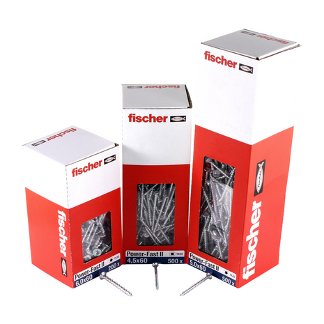 Fischer Power-Fast II FPF II Vis à bois aggloméré 4,5x40mm,Tête fraisée, Torx, Filetage partiel, Zingué blanc, Passivé bleu, 500pcs. (670269)