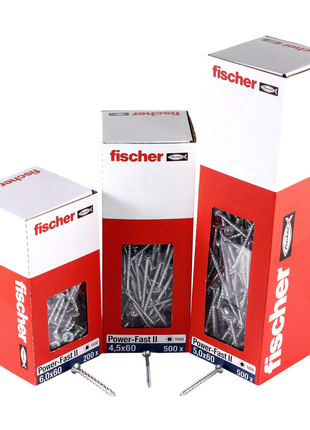 Fischer Power-Fast II FPF II Vis à bois aggloméré 4,5x45mm,Tête fraisée, Torx, Filetage partiel, Zingué blanc, Passivé bleu, 500pcs. (670271)