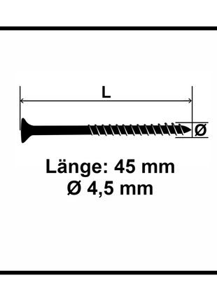 Fischer Power-Fast II FPF II Spanplattenschraube 4,5x45 mm 500 Stück ( 670271 ) Senkkopf mit Torx Teilgewinde galvanisch verzinkt, blau passiviert