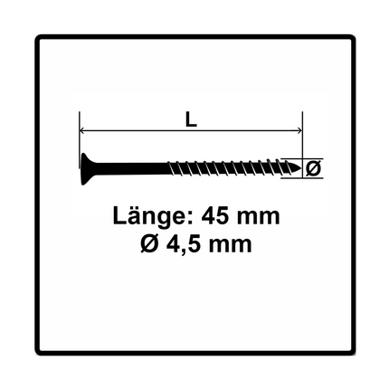 Fischer Power-Fast II FPF II Vis à bois aggloméré 4,5x45mm,Tête fraisée, Torx, Filetage partiel, Zingué blanc, Passivé bleu, 500pcs. (670271)