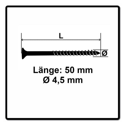 Fischer Power-Fast II FPF II Vis à bois aggloméré 4,5x50mm, Tête fraisée, Torx, Filetage partiel, Zingué et passivé bleu, 200 pcs. (670272)