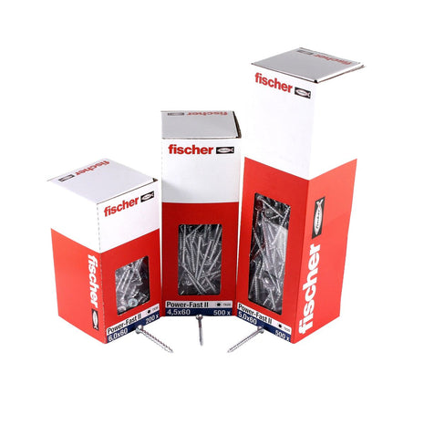 Fischer Power-Fast II FPF II Vis à bois aggloméré 4,5x70mm, Tête fraisée, Torx, Filetage partiel, Zingué et passivé bleu, 500 pcs. (670277)