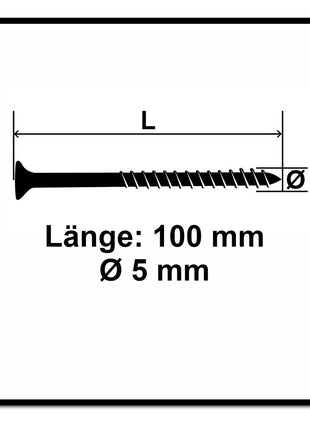 Fischer Power-Fast II FPF II Vis à bois aggloméré 5,0x100mm, Tête fraisée, Torx, Filetage partiel, Zingué et passivé bleu, 200 pcs. (670365)